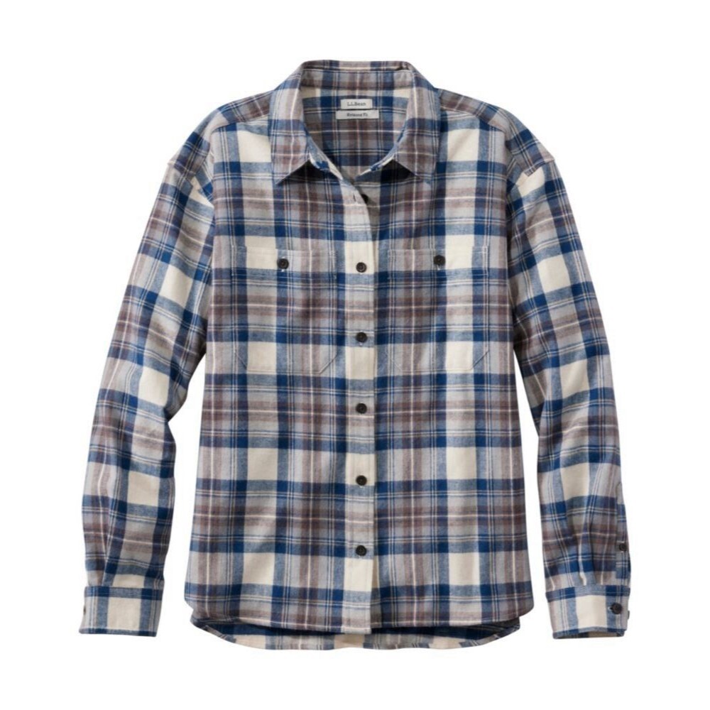 LL BEAN Women’s Plus Scotch Plaid Flannel Shirt Relaxed Fit Button Up 1X NWT